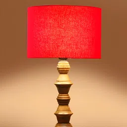 Devansh Red Drum Shaped Wooden Table Lamp image 5
