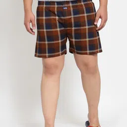 plusS Men Brown & Navy Blue Pure Cotton Checked Boxers MBX208E-24