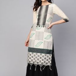Pannkh Women Off-White & Charcoal Grey Printed Straight Kurta-image-28