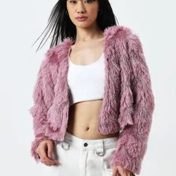Nuon by Westside Pink Shimmer-Detailed Faux-Fur Jacket-image-54
