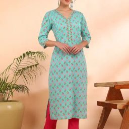 Maaesa Blue Cotton Floral Kurta-image-35