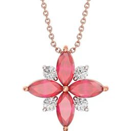 Joyalukkas 18k (750) Purity Rose Gold Ruby Bloom Diamond Pendant-image-38