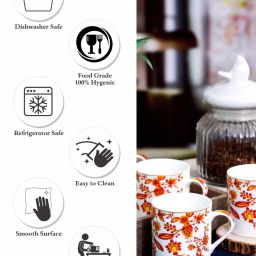 SONAKI White & Orange Bone China Tea Coffee Mugs - Set of 6 image 4