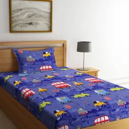 Klotthe Blue Cotton 300 TC Single Bedsheet Set-image-42