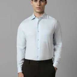 Louis Philippe Blue Cotton Regular Fit Textured Shirt-image-60