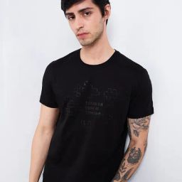 Spykar Black Cotton Slim Print T-Shirt-image-99