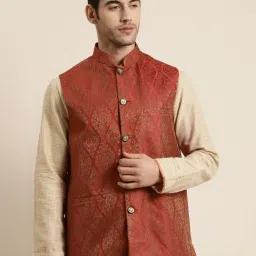 SOJANYA Maroon Comfort Fit Jacquard Nehru Jacket-picture-12