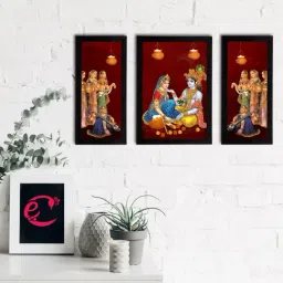 eCraftIndia Set of 3 Radha Krishna Satin Matt Texture UV Art Painting-image-80