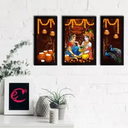 eCraftIndia Set of 3 Radha Krishna Satin Matt Texture UV Art Painting-image-81