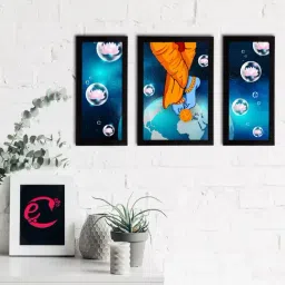 eCraftIndia Set of 3 Lord Krishna Satin Matt Texture UV Art Painting-26