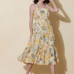 Label Ritu Kumar Yellow Floral Print Dress-image-57