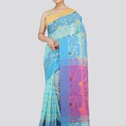 Pinkloom Blue Cotton Silk Woven Saree With Unstitched Blouse-image-37