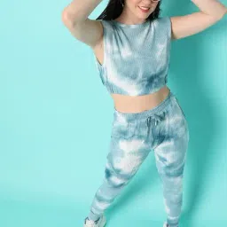 Campus Sutra Aqua Blue Cotton Tie & Dye Co-ord Set-10