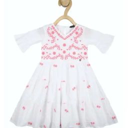 Allen Solly Junior White & Pink Cotton Embroidered Dress-image-50