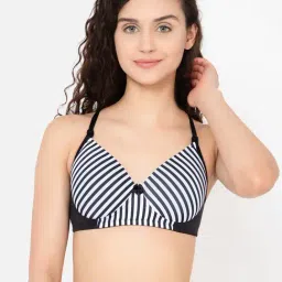 Clovia White & Black Striped Full Coverage Non-Wired T-Shirt Bra-image-65
