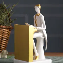 Tayhaa White & Golden Resin Piano Player Showpiece-image-24