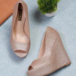 Flat N Heels Women's Brown Peeptoe Wedges-image-82