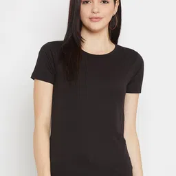 Rodzen Women Black Solid Round Neck T-shirt-picture-33