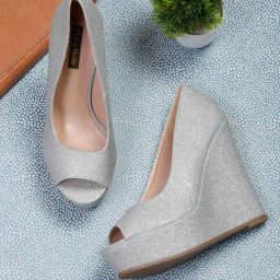 Flat N Heels Women's Silver Peeptoe Wedges-23