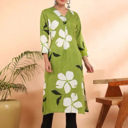 Maaesa Green Cotton Floral Kurta-image-29