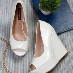 Flat N Heels Women's White Peeptoe Wedges-image-81