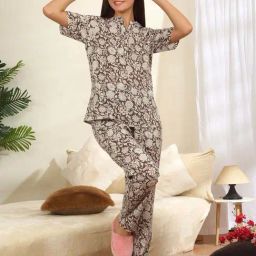 Sweet Dreams Brown Cotton Printed Top Pyjamas Set-image-15