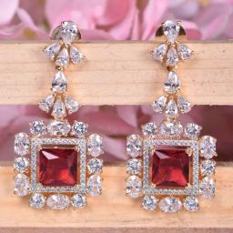 Saraf RS Jewellery Gold Ruby Studded Chandelier Drop Earrings-45
