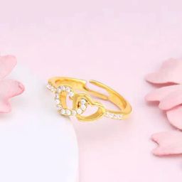 GIVA 925 Sterling Silver Golden Heartfelt Duo Ring Adjustable For Women-image-67