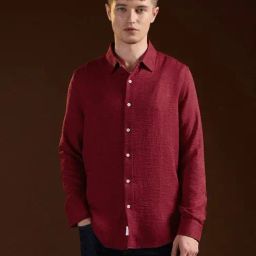 The Bear House Red Slim Fit Solid Shirt-image-61