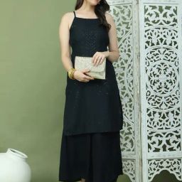 Jompers Black Regular Fit Embellished Kurtas-image-83