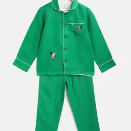 Cherry Crumble Boys Green Solid Cotton Night suit-image-48