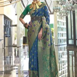 Elora Rama Green Silk Printed Saree With Unstitched Blouse-image-87