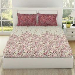 SPACES Bohemia Flowering Ginger Cotton 144 TC Double Size Bedsheet With Pillow Covers-image-17