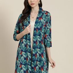 Qurvii Women Printed Longline Tropical Shrug-22