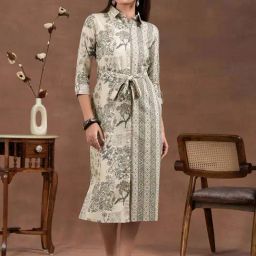 Libas Cream Linen Printed Shirt Dress-image-27