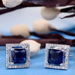 Saraf RS Jewellery Silver Plated Blue AD Studded Studs Earring-24