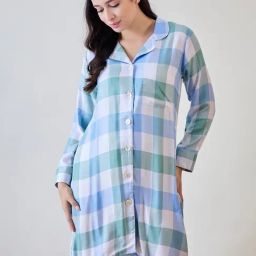 The Kaftan Company Green Rayon/Viscose Checks Night Dress-picture-47