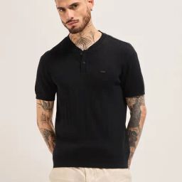 The Bear House Black Regular Fit Solid Polo T-Shirt-image-92