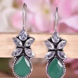 Saraf RS Jewellery Oxidised Green AD Studded Drop Earrings-10