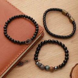 Aatmana Men Black Elasticated & Handcrafted Bracelets - Set of 3-image-24