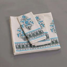 Peepul Tree Pure Cotton 1 Bath & 2 Hand Towels Set (Off White, Blue & Teal)-7