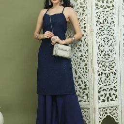 Jompers Navy Blue Regular Fit Embellished Kurtas-picture-29