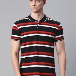 Pierre Carlo Men Black & Red Striped Polo Collar T-shirt-image-23