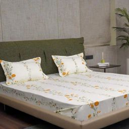 Urban Space Yellow & White Cotton 200 TC Printed Single Bedsheet with 1 Pillow Cover-image-29