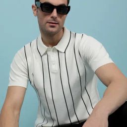 Crimsoune Club White Slim Fit Striped T-Shirt-image-35