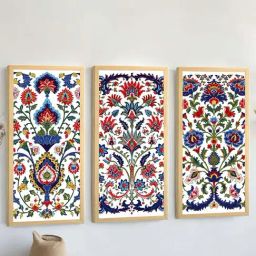 Art Street Multicolor Synthetic Wood Patchwork Tile Flower Ceramic Wall Art Print - Set of 3-picture-15