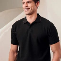 Andamen Monsoon Black Cotton Regular Fit Solid Polo T-Shirt-image-92