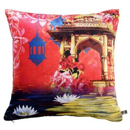 HOUZZCODE Set of 2 Red & Yellow Printed 16" x 16" Square Cushion Covers image 2