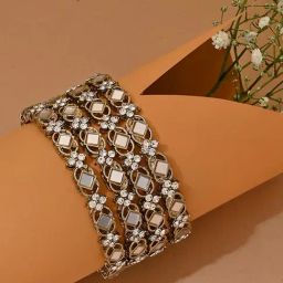 Fida Gold Plated and Kundan Mirror Bangle for Women Set of 4-image-22