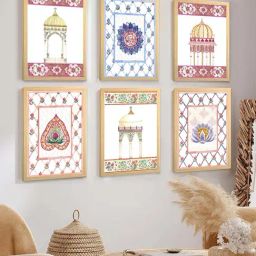 Art Street Multicolor Synthetic Wood Indian Mughal Floral Motif Inspired Paintings - Set of 6-image-23